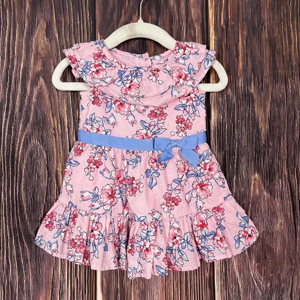 Janie & Jack Floral Dress Baby 3 to 6 Months Pink and Blue Ruffle